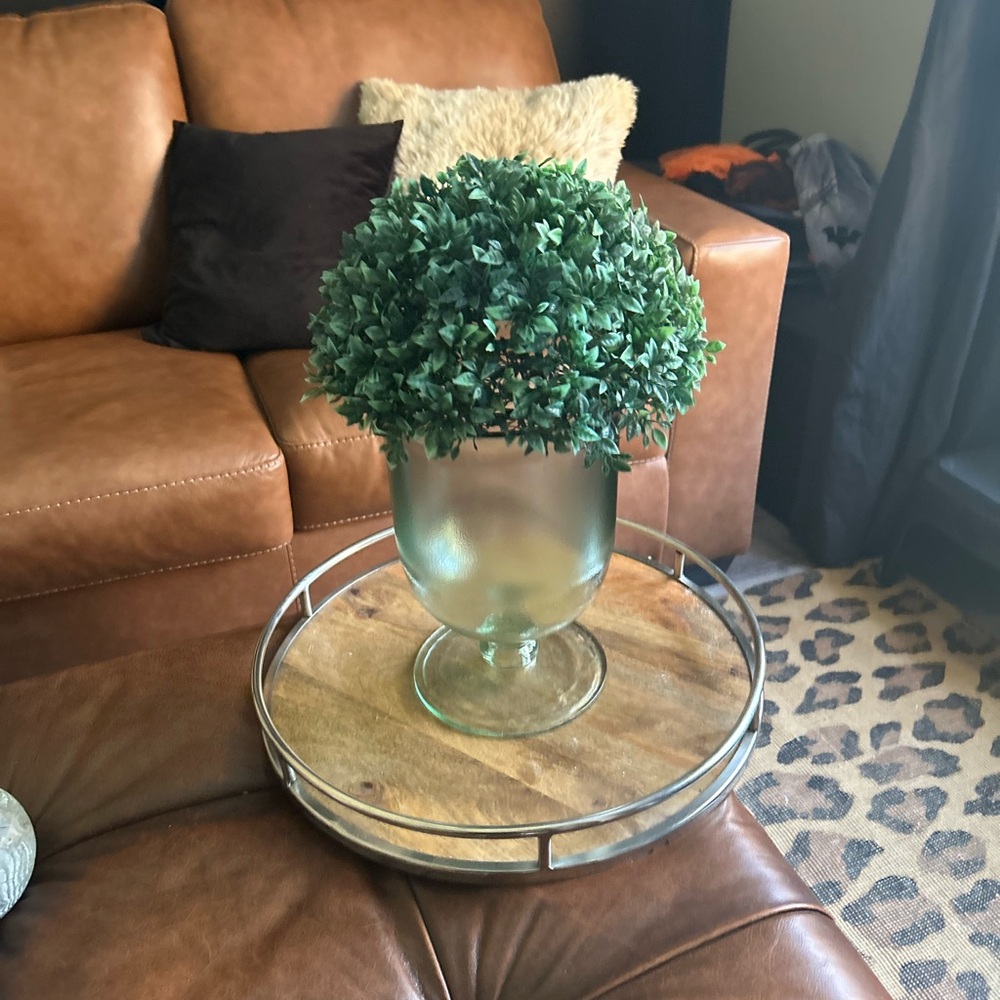 Elegant Green  Glass Vase with half topiary ball